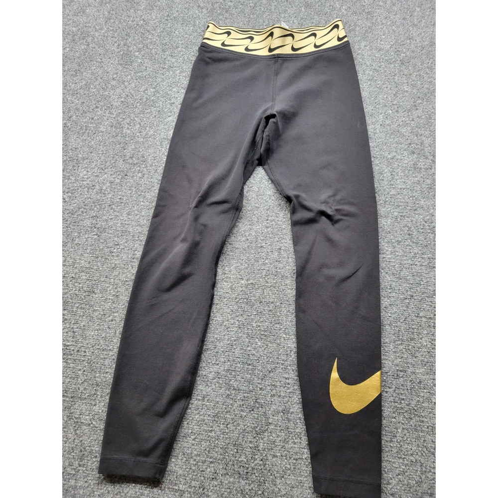 Nike Sportswear Metallic Gold Swoosh Leggings Black CJ6341-011 Womens Small